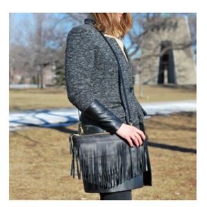 Leather Fringe Bag | Leather Fringe Clutch I Women's Purse | Black